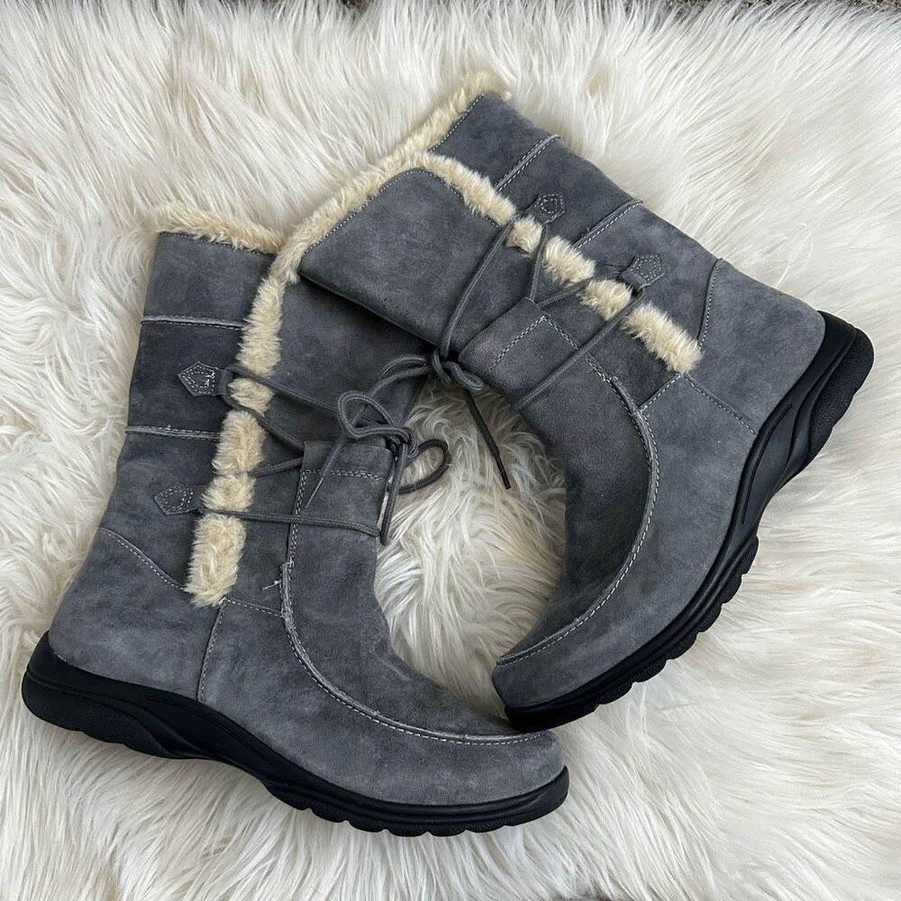 Earth Origins Danielle Womens Gray Suede Zipper Casual Dress Boots size 11W